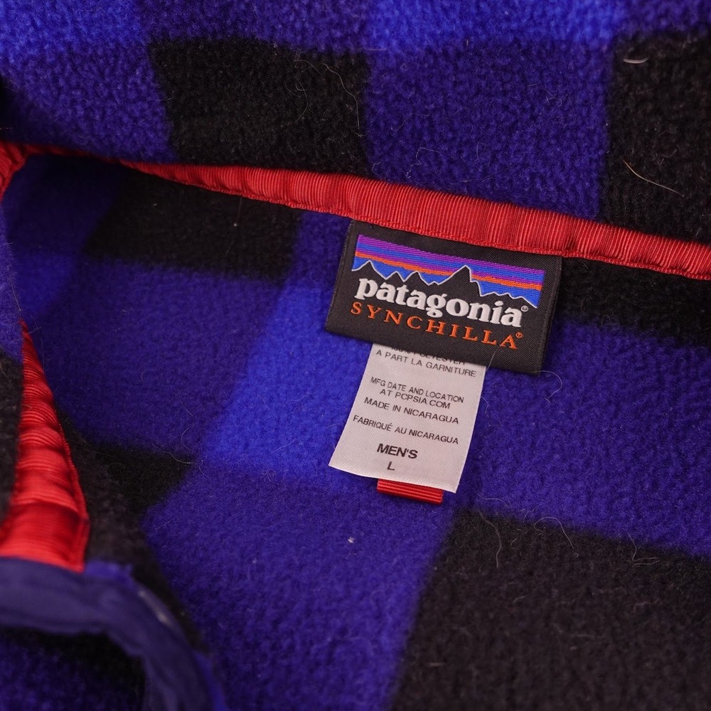 Patagonia Synchilla Snap-T Fleece Pullover Mens L Blue Black Buffalo Plaid 25580 - Picture 3 of 10